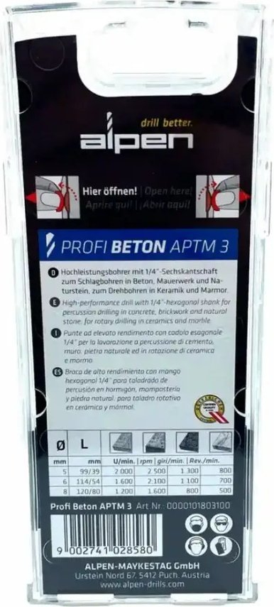 Set stërvitëse betoni Alpen 0000101803100, 3 copë 5–8 mm, në kuti plastike