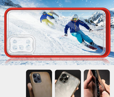 Mbulesë telefoni Hurtel Clear 3in1 për Samsung Galaxy A03s, xhel fleksibël, kornizë mbrojtëse, e kuqe