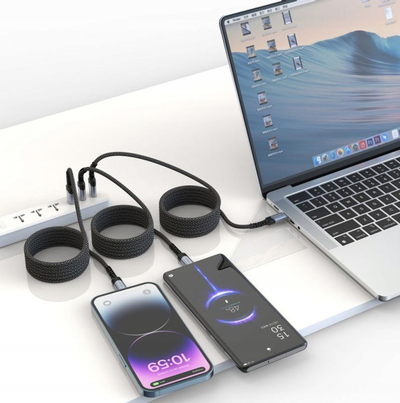 Kabull magnetik Swissten Self Retracting, USB C dhe Lightning, 1 m, zi-argjend