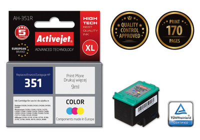 Ngjyrë për printer Activejet AH-351R (zëvendësim për HP 351 CB337EE), 9 ml, e kaltër / vjollcë /  e verdhë