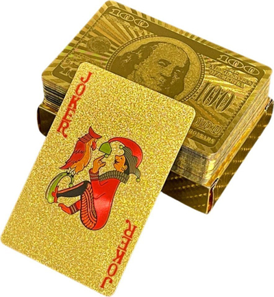 Letra loje Elegant Dollar Banknote Gold Deck, set 54 copa, plastikë rezistente, ngjyrë ari