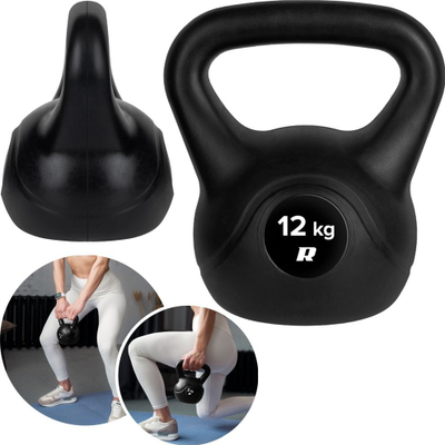 Kettlebell Rebel Active, 12kg, bazë e rrafshët, ngjyrë e zezë