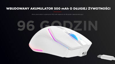 Maus за гејминг Rampage Vortex M1, безжичен, RGB, бел