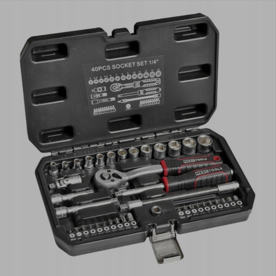 Set çelësash me fole MEEC Tools 40 copë, 1/4", në kuti plastike, i zi