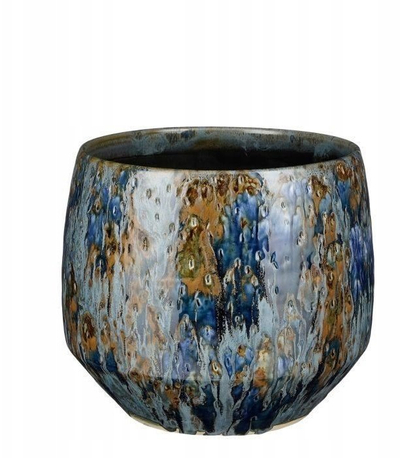 Saksi dekorative Mica Harris Round, qeramike, glazurë reaktive, blu shumëngjyrëshe
