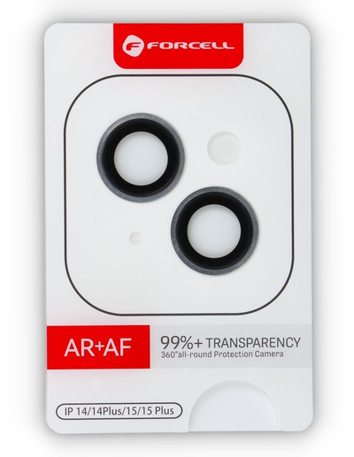 Mbrojtës kamere Forcell Premium, xham i temperum 9H, për iPhone 14 / 14 Plus, me kornizë të zezë