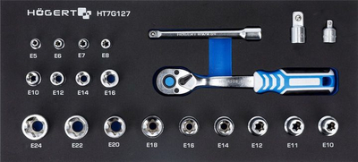 Set veglash Hogert Technik HT7G127, 21 copa, drive 1/2", madhësi E24