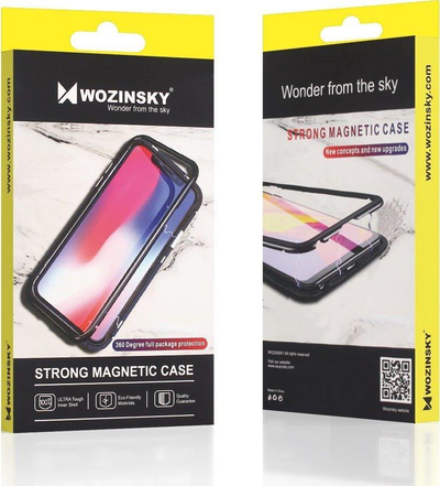Kllëf magnetik Wozinsky Full Magnetic Case për Samsung Galaxy A72 4G, mbrojtje 360°, xham i fut brenda, zi transparent