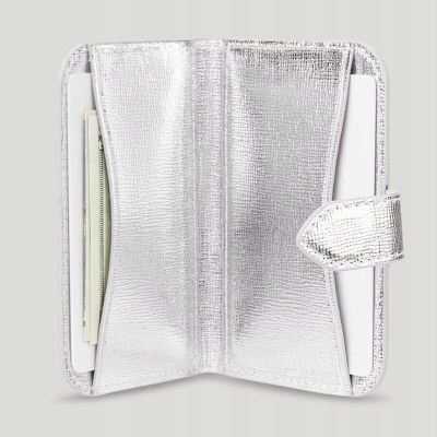 Portofol MagSafe Kate Spade Morgan, mbajtëse kartash, mbyllje me magnet, argjendtë metalik