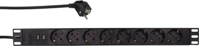 Prizë rack LogiLink PDU8C02, 8 dalje, 2x USB, e zezë