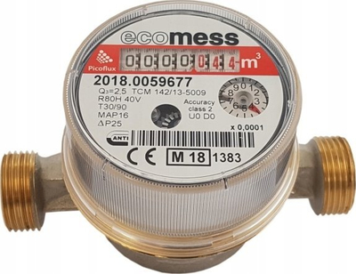 Matës uji Ecomess Picoflux 1/2", 2.5 m³/h, prej bronxi