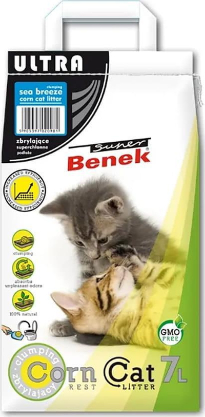Rërë higjienike për mace Super Benek Corn Cat Marine, 7 L, me aromë deti