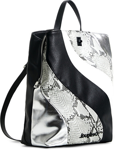 Çantë shpine Desigual Back Patch Psico Snake Su. e zezë/bardhë