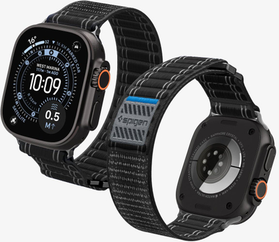Rrip ore Spigen Fabric Band, për Apple Watch 44mm 45mm 46mm 49mm, najlon tekstil, mbyllje me velkro, i zi