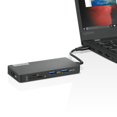 USB-C хаб Lenovo 7 во 1 GX90T77924, докинг станица, сива