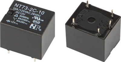 Relé mekanike JQC NT73-2, spiralë 12V, 10A 125VAC, e zezë