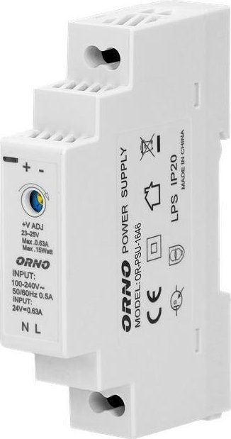 Furnizues energjie Orno OR-PSU-1646, 24V DC 0.63A 15W, për shinë DIN, gri