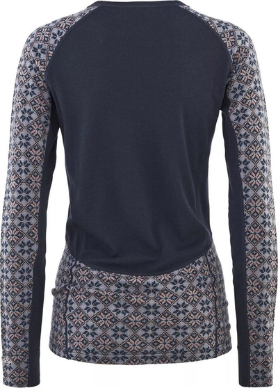 Bluzë termike për goca Kari Traa Rose Light LS, lesh merino, mëngë të gjata, blu me model