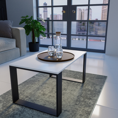 Tavolinë kafeje Topeshop Loft Modern, me raft, bardhë mat dhe e zezë