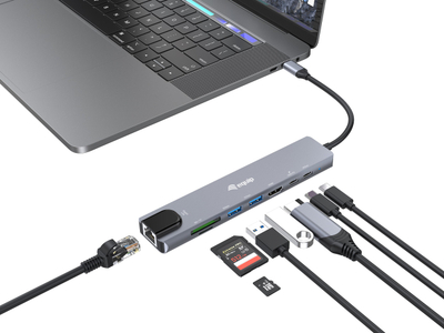 Adaptues USB C Equip, HDMI, GbE, 3x USB 3.2 Gen1, SD TF, PD 100W, gri