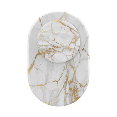 Mbajtëse telefoni PopSockets PopGrip MagSafe Gold Lutz Marble, magnetike, dizajn mermeri, e bardhë me të artë