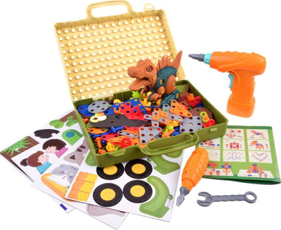 Set konstruktiv dinosauri ZA4780, stërvitje me bateri, valixhe me vida, shumëngjyrësh