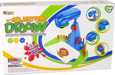 Lodër projektor për vizatim Leantoys, me shabllone, me markera, blu