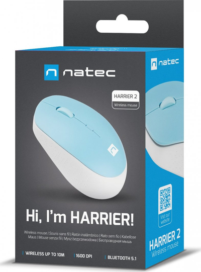 Maus Natec Harrier, wireless, Bluetooth, i bardhë dhe i kaltërt