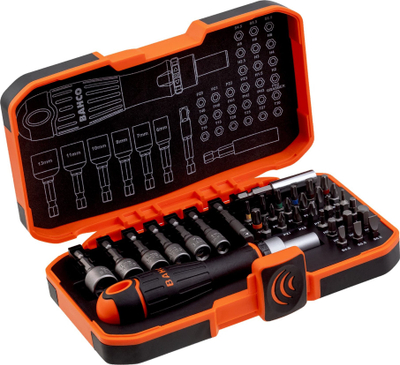 Set bitash me ratçet Bahco 59/S36BCR, 36 copë, me ngjyra