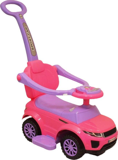 Makinë lodër ride-on Baby Mix 3 në 1, me dorezë shtytëse, me muzikë, rozë