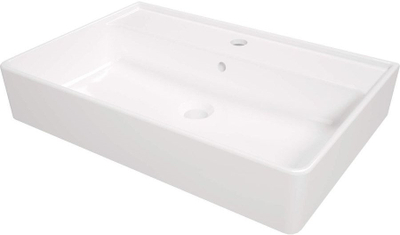 Lavabo qeramike COM, 61x41 cm, me vrimë për rubinet, e bardhë