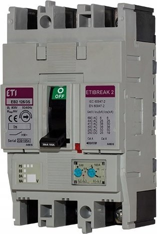 Ndërprës fuqie ETI EB2 125/3S, 3 faza, 125A, 36kA, gri