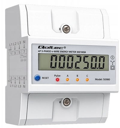 Matës energjie trefazor Qoltec 50980, 400V, 100A, LCD, i bardhë