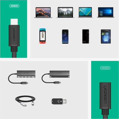 Kabllo zgjatëse Ugreen USB C, 0.5 m, 5 Gbps, 4K 60Hz, e zezë