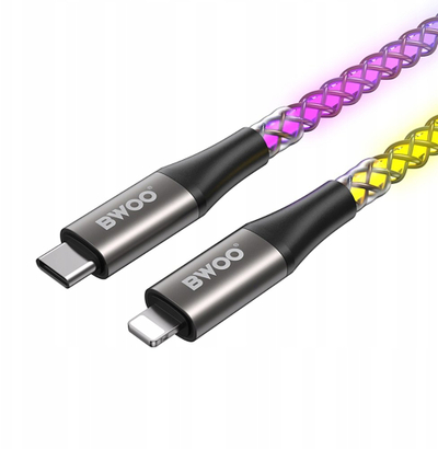 Kabllo karikues Bwoo X279C-L USB-C në Lightning, 2m, 27W, me drita RGB