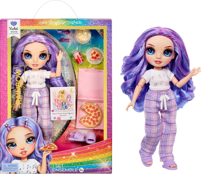 Kukull Rainbow High Jr High PJ Party Violet, 23 cm, që lëviz, vjollcë