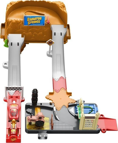 Set loje pistë garash Disney Pixar Cars Race and Go, me veturë Lightning McQueen, 20 pjesë, portokalli