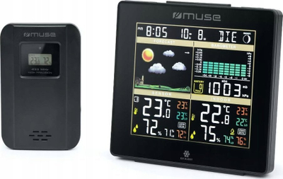Orë alarmi me stacion moti Muse M-085 WS, ekran i madh me ngjyra, sensor pa tel për jashtë, e zezë