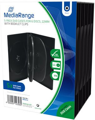 Kuti plastike për CD/DVD MediaRange BOX35-6, 6 disqe, set me 5 copë, e zezë