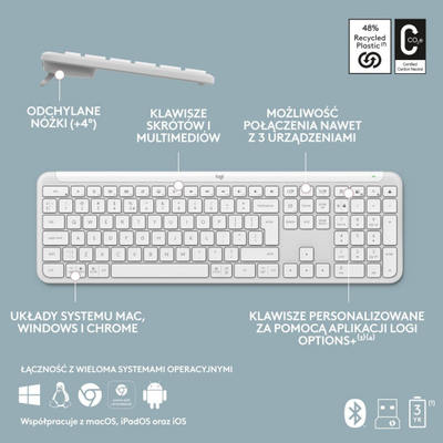 Tastierë Logitech K950, wireless, US INTL, e bardhë