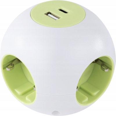 Prizë shumëfishe REV PowerGlobe Cube, 4x prizë, 3x USB A, 1.4m, e bardhë