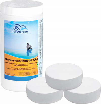 Tableta dezinfektuese për pishina Chemoform Active Oxygen, 200 g, 1 kg, të bardha