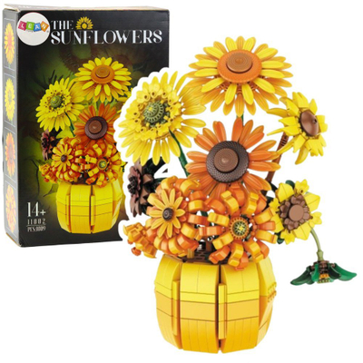 Set blloqesh Lean Toys The Sunflowers 11002, 1009 copa, model luledielli në vazo, shumëngjyrëshe