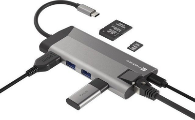 Stacion dokimi Natec Fowler Plus NMP-1690, USB-C, HDMI RJ-45 SD, gri