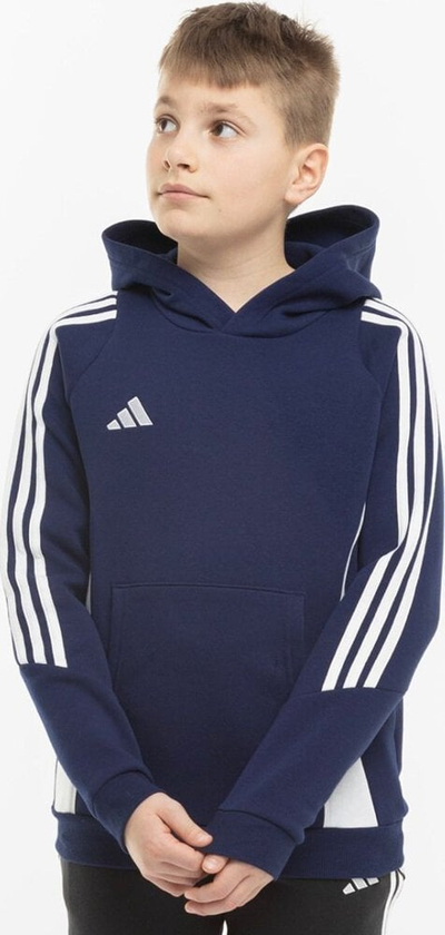 Bluzë me kapuç për fëmijë Adidas Tiro 24 Sweat Hoodie Jr IR7504, xhep kangur, e kaltër e errët