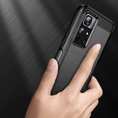 Заштитна маска за телефон Xiaomi Redmi Note 11, флексибилен TPU, карбон дизајн, црна