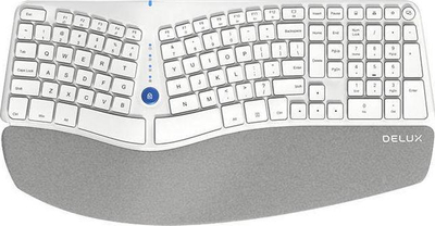 Tastierë ergonomike wireless Delux GM901D, Bluetooth 2.4G, me mbështetëse kyçesh, e bardhë