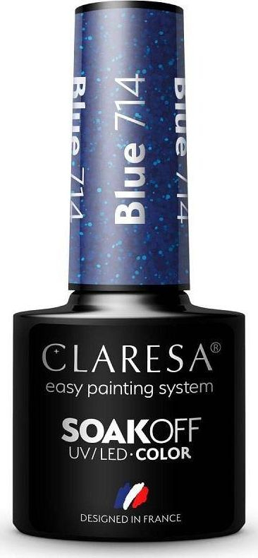 Llak xhel hibrid për thonj Claresa Blue 714, 5 g, blu me shkëlqim