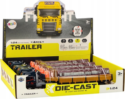 Lodër kamion druri Blue Truck Trailer, shkalla 1:24, me trungje druri, me drita dhe tinguj, blu