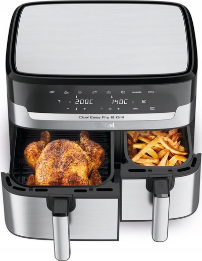 Fritezë me ajër Tefal DualEasy Grill EY905D, dy sirtarë, pa vaj, gri